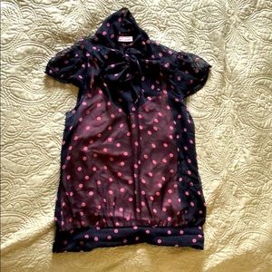 DKNY Sheer Polka-Dot Puff Sleeve Blouse